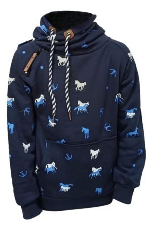 Lizzardsports SL0075 KIDS cotton hoody vest horse in pink, and navy color