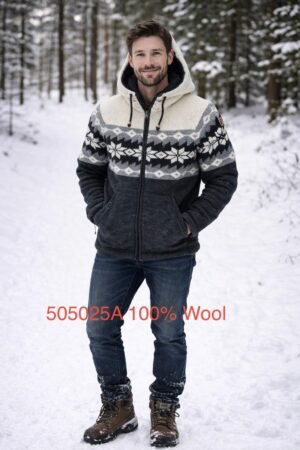 Art no-505025A 100%Wool Sweater Mens full zipper and Hood