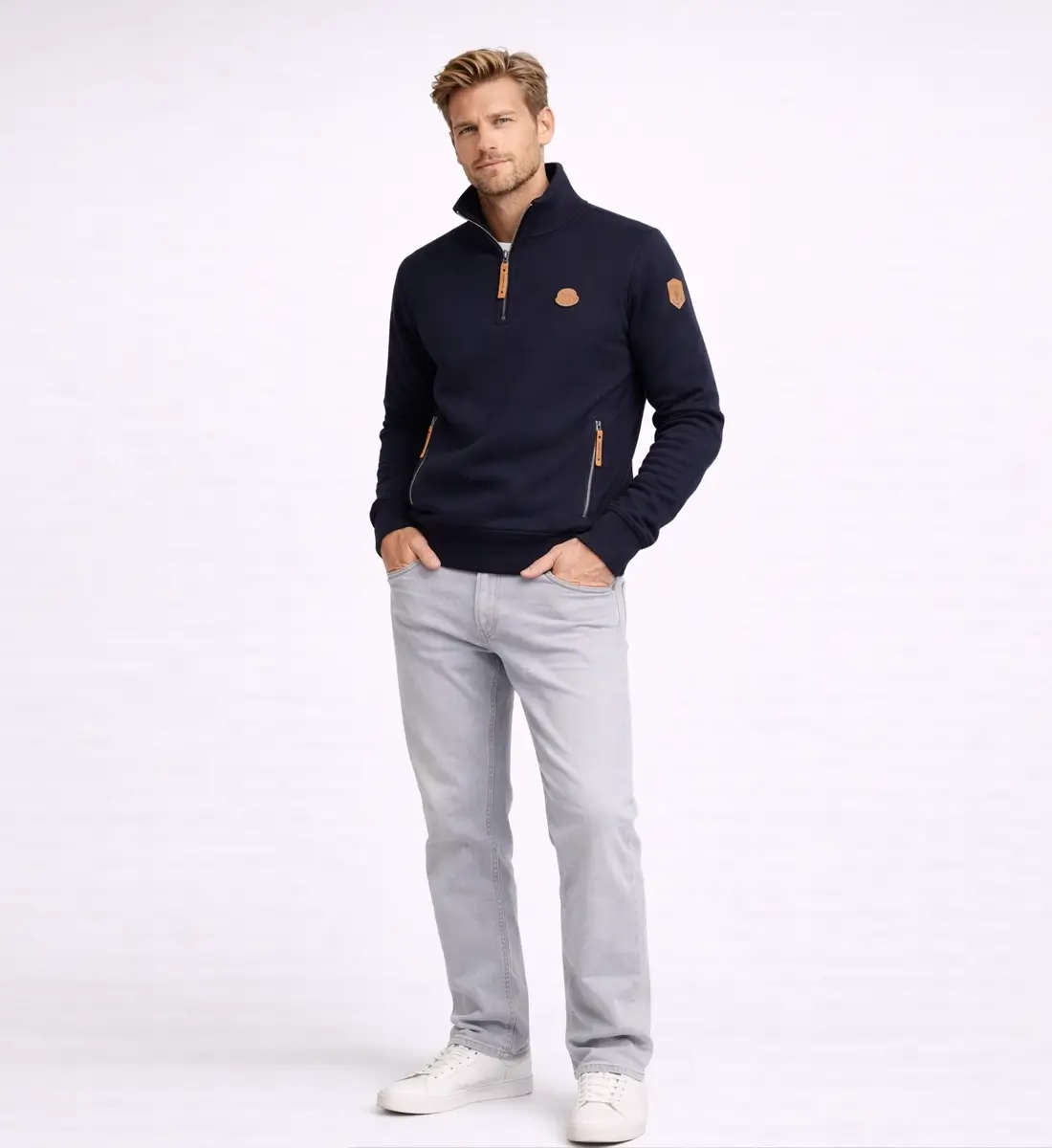 Mens CVC Sweater Half Zipper - Image 2