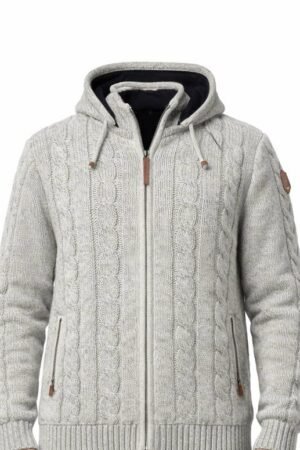 Art no-505027 100% Wool Sweater Men’s full zipper and Hood Kabel