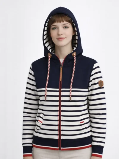 Gestreept damessweatshirt met contrasterende details - capuchonjas met strepen